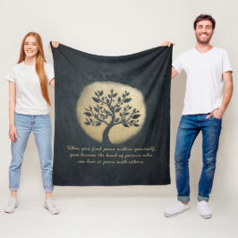 Yoga Meditation Instructor Black Gold Tree Quottes Fleece Deken