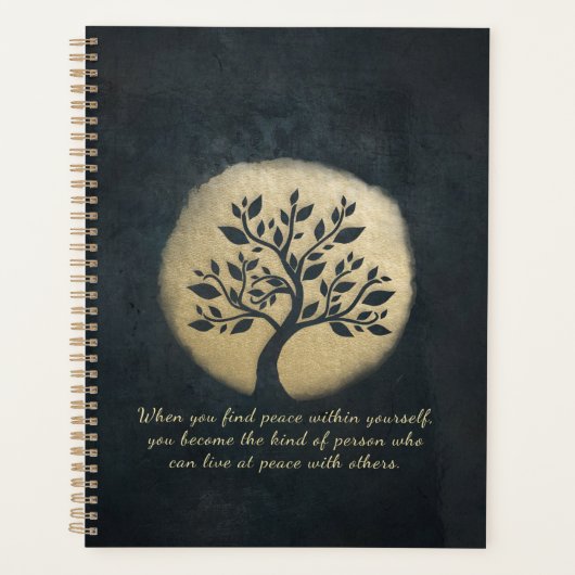 Yoga Meditation Instructor Black Gold Tree Quottes Planner (Voorkant)