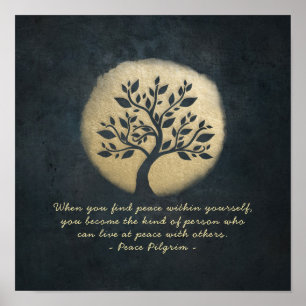 Yoga Meditation Instructor Black Gold Tree Quottes Poster