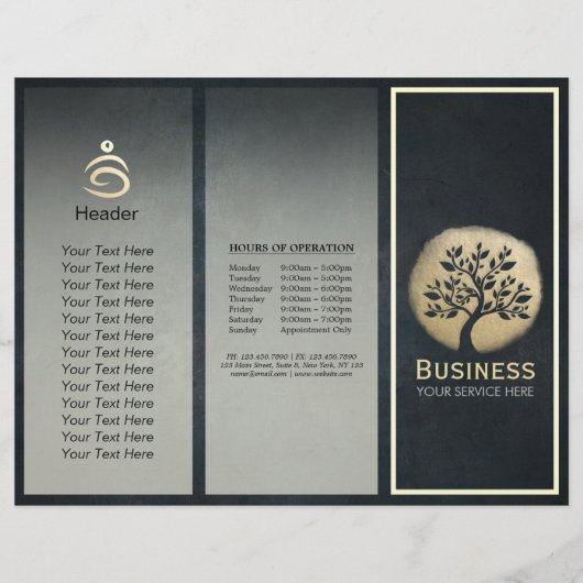 Yoga Meditation Instructor Black Gold Tree TriFold (Voorkant)