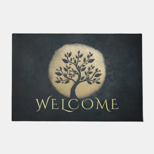 Yoga Meditation Instructor Black Gold Tree Welkom Deurmat (Voorkant)