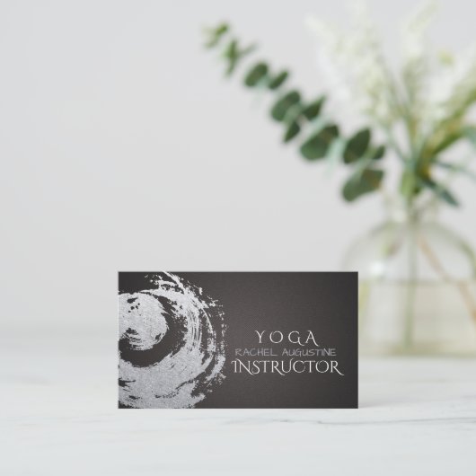 Yoga Meditation Instructor Black Silver ZEN Symboo Visitekaartje (Staand voorkant)