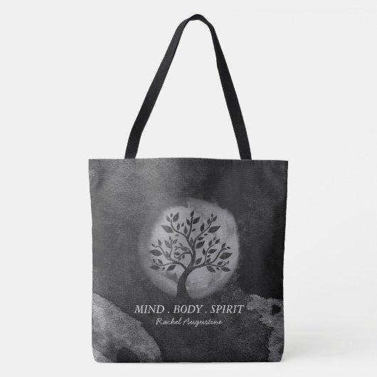 Yoga Meditation Instructor Black & White Tree Logo Tote Bag (Voorkant)