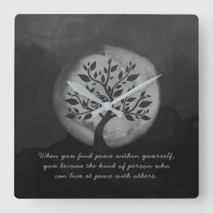 Yoga Meditation Instructor Black White Tree Quote Vierkante Klok