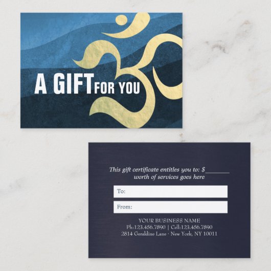 Yoga Meditation Instructor Blue and Gold OM-symboo Kortingskaartje (Voorkant / Achterkant)