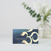 Yoga Meditation Instructor Blue and Gold OM-symboo Visitekaartje (Staand voorkant)
