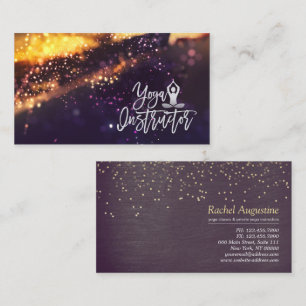 Yoga Meditation Instructor Blue Gold Bokeh Glitter Visitekaartje