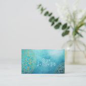 Yoga Meditation Instructor Blue Gold Foil Mandala Visitekaartje (Staand voorkant)