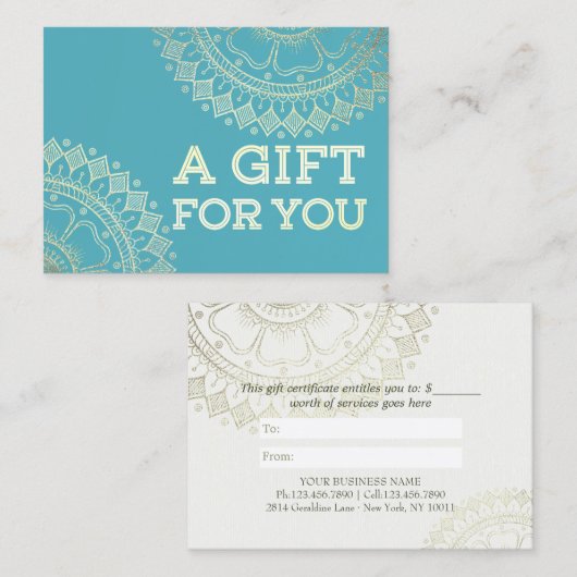 Yoga Meditation Instructor Blue Gold Mandala Gift Kortingskaartje (Voorkant / Achterkant)