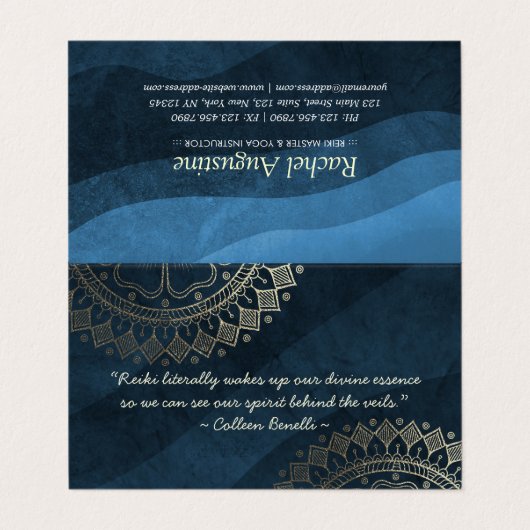 Yoga Meditation Instructor Blue Gold Mandala Price Visitekaartje (Buitenkant ongevouwen)