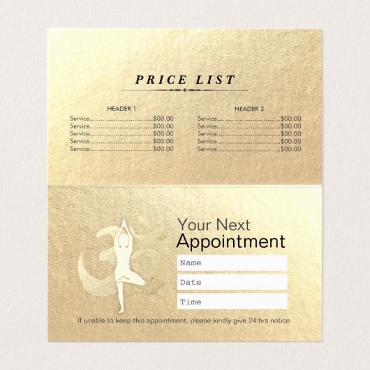 Yoga Meditation Instructor Blue Gold Mandala Price Visitekaartje (Binnenkant ongevouwen)