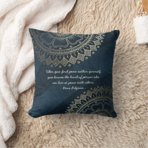 Yoga Meditation Instructor Blue Gold Mandala Quote Kussen