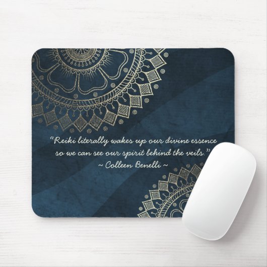Yoga Meditation Instructor Blue Gold Mandala Quote Muismat (Met muis)