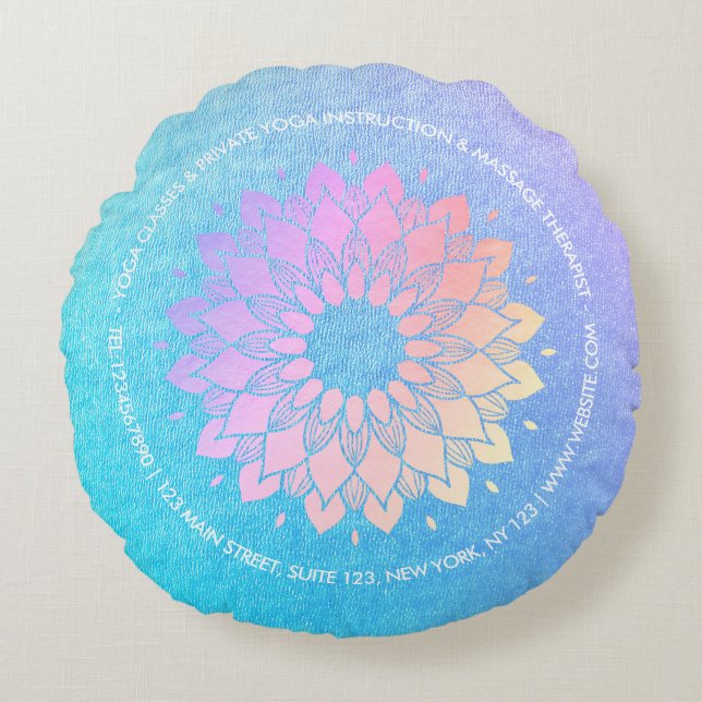 Yoga Meditation Instructor Blue Roos Gold Mandala Rond Kussen (Voorkant)