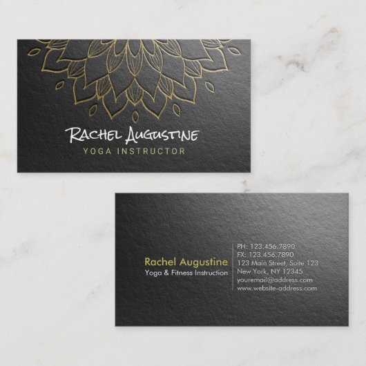 YOGA Meditation Instructor Chic Black Gold Mandala Visitekaartje (Voorkant / Achterkant)