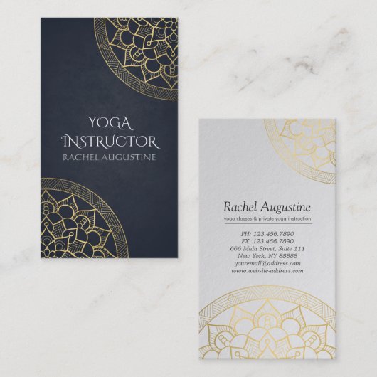 Yoga Meditation Instructor Chic Black Gold Mandala Visitekaartje (Voorkant / Achterkant)