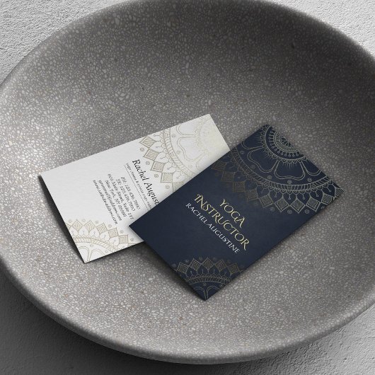 Yoga Meditation Instructor Chic Black Gold Mandala Visitekaartje
