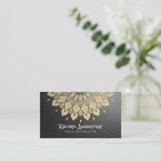 YOGA Meditation Instructor Chic Black Gold Mandala Visitekaartje (Staand voorkant)