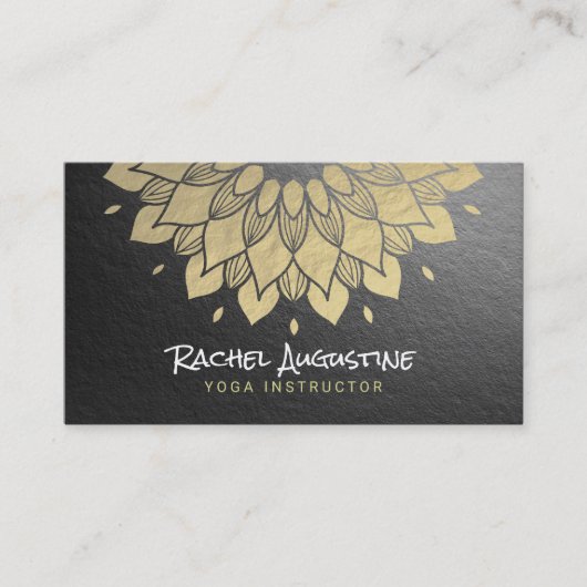 YOGA Meditation Instructor Chic Black Gold Mandala Visitekaartje (Voorkant)