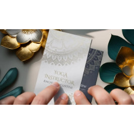 Yoga Meditation Instructor Chic White Gold Mandala Visitekaartje