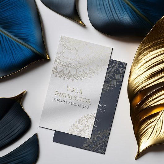 Yoga Meditation Instructor Chic White Gold Mandala Visitekaartje