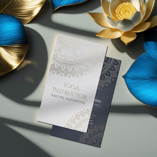 Yoga Meditation Instructor Chic White Gold Mandala Visitekaartje