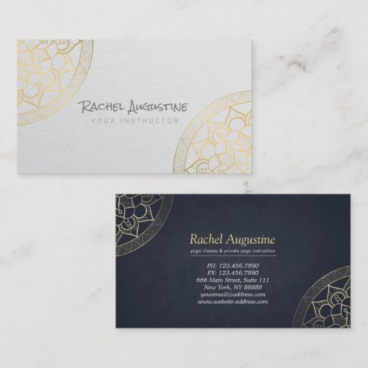Yoga Meditation Instructor Chic White Gold Mandala Visitekaartje (Voorkant / Achterkant)