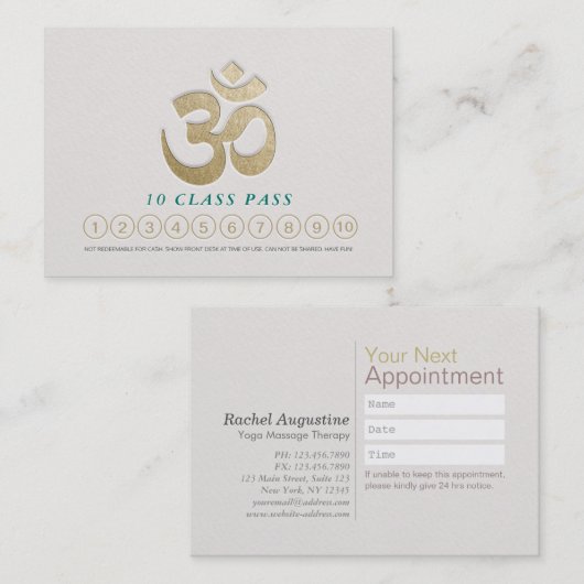 Yoga Meditation Instructor Class Pass Loyalty Kaar (Voorkant / Achterkant)
