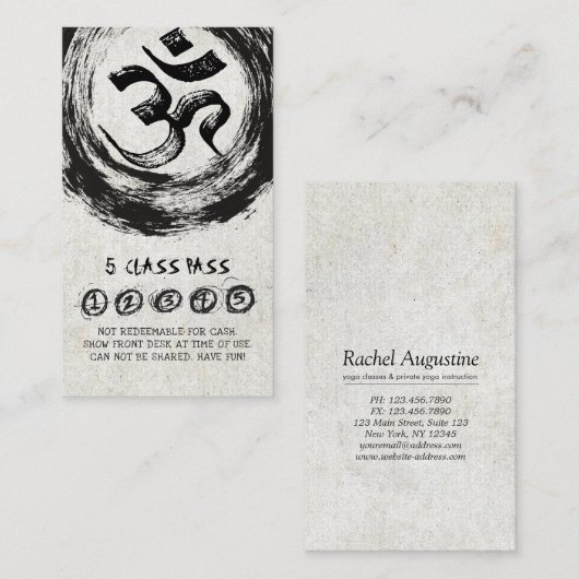 Yoga Meditation Instructor Class Pass Loyalty Kaar (Voorkant / Achterkant)