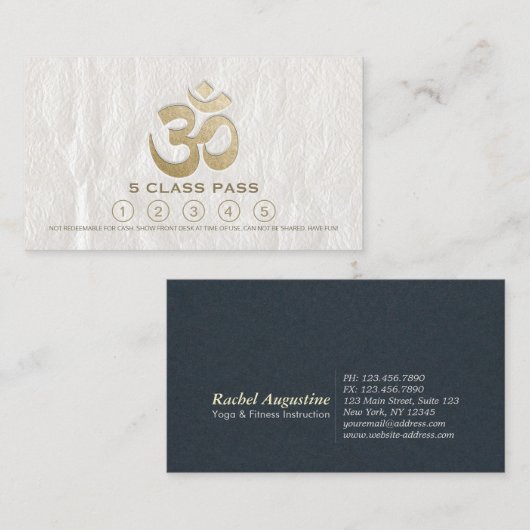 Yoga Meditation Instructor Class Pass Loyalty Kaar (Voorkant / Achterkant)