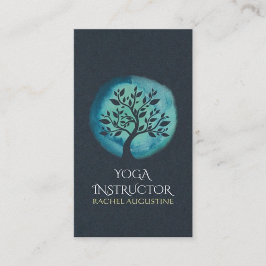 Yoga Meditation Instructor Elegant Black Blauwgroe Visitekaartje (Voorkant)