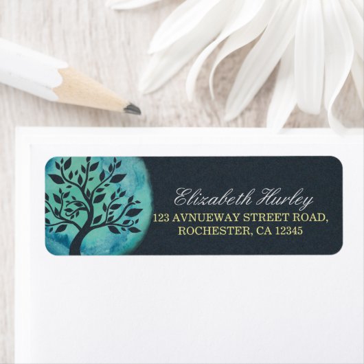 Yoga Meditation Instructor Elegant Waterverf Boom Etiket (Insitu)