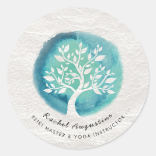 Yoga Meditation Instructor Elegant Waterverf Boom Ronde Sticker