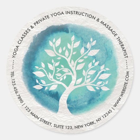 Yoga Meditation Instructor Elegant Waterverf Boom Ronde Sticker (Voorkant)