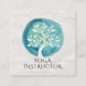Yoga Meditation Instructor Elegant White Blauwgroe Vierkante Visitekaartje (Voorkant)