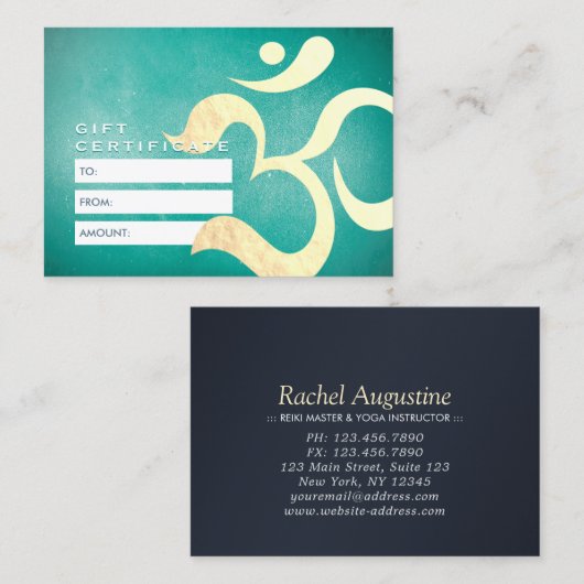 Yoga Meditation Instructor Gift Certificate OM Kortingskaartje (Voorkant / Achterkant)