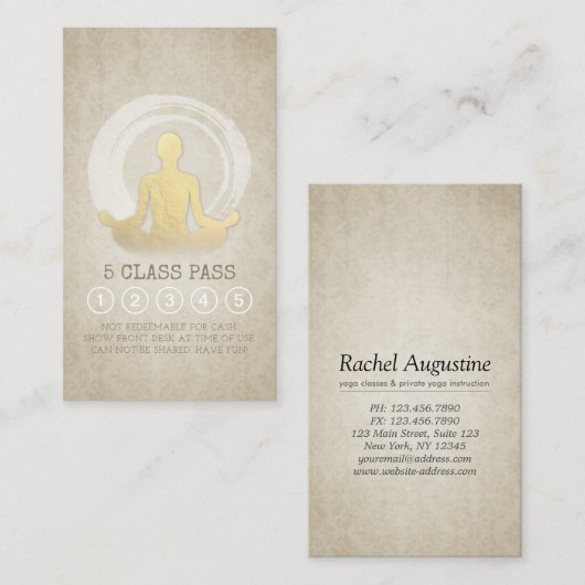 Yoga Meditation Instructor Gold Easy Pose ZEN Sign Klantenkaartje (Voorkant / Achterkant)