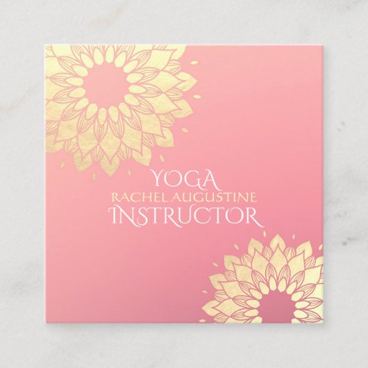 Yoga Meditation Instructor Gold Floral Mandala Vierkante Visitekaartje (Voorkant)