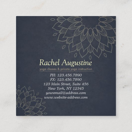 Yoga Meditation Instructor Gold Floral Mandala Vierkante Visitekaartje (Achterkant)