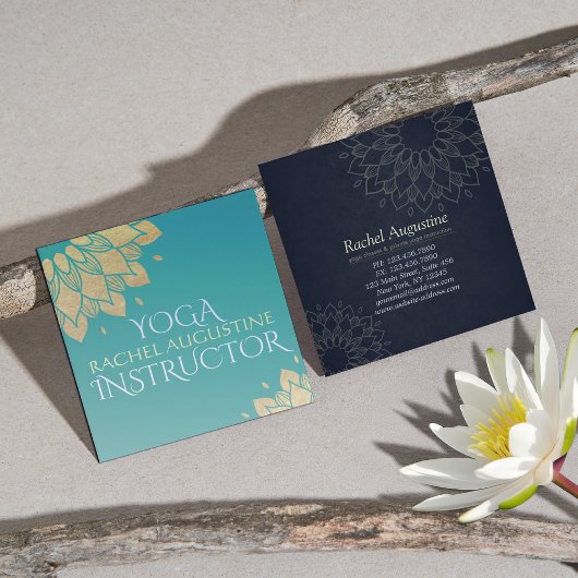 Yoga Meditation Instructor Gold Floral Mandala Vierkante Visitekaartje