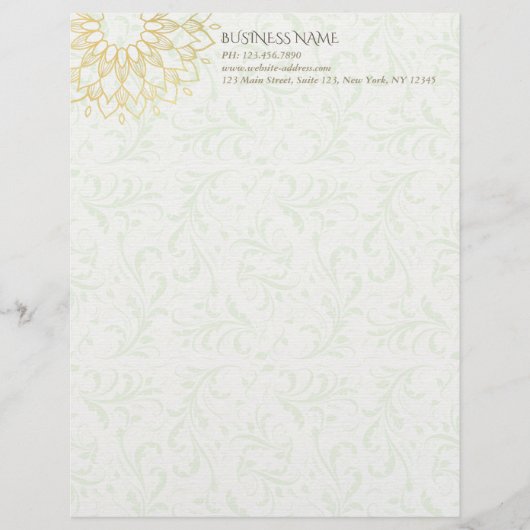 Yoga Meditation Instructor Gold Mandala Flowers Briefhoofd (Voorkant)