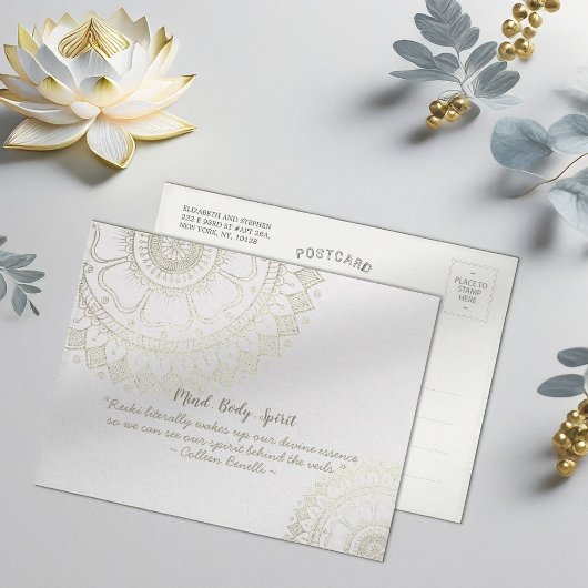 Yoga Meditation Instructor Gold Mandala Flowers Briefkaart