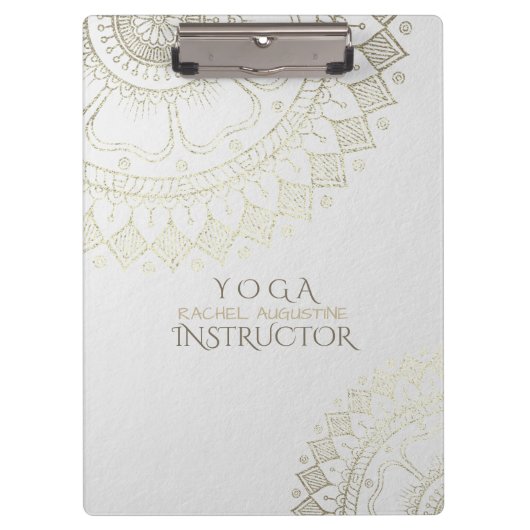 Yoga Meditation Instructor Gold Mandala Flowers Klembord (Voorkant)