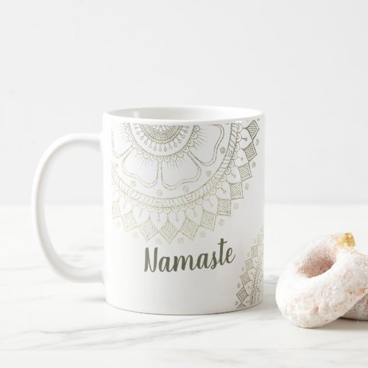 Yoga Meditation Instructor Gold Mandala Flowers Koffiemok (Met donut)
