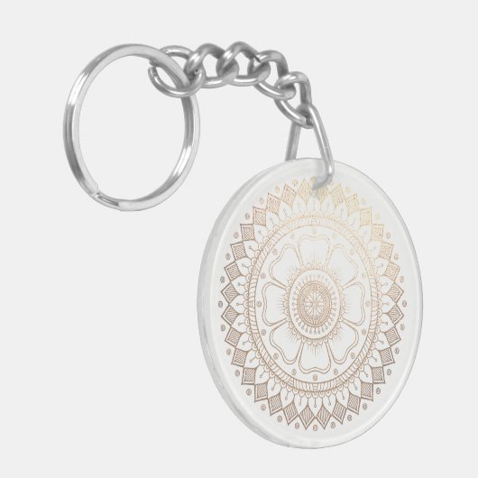 Yoga Meditation Instructor Gold Mandala Flowers Sleutelhanger (Voorkant Links)
