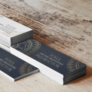 Yoga Meditation Instructor Gold Mandala Navy Blue Mini Visitekaartje