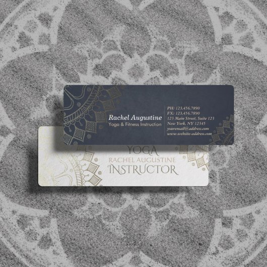Yoga Meditation Instructor Gold Mandala Navy Blue Mini Visitekaartje