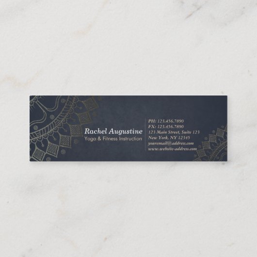Yoga Meditation Instructor Gold Mandala Navy Blue Mini Visitekaartje (Achterkant)