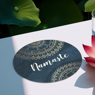 Yoga Meditation Instructor Gold Mandala Navy Blue Ronde Kartonnen Onderzetter