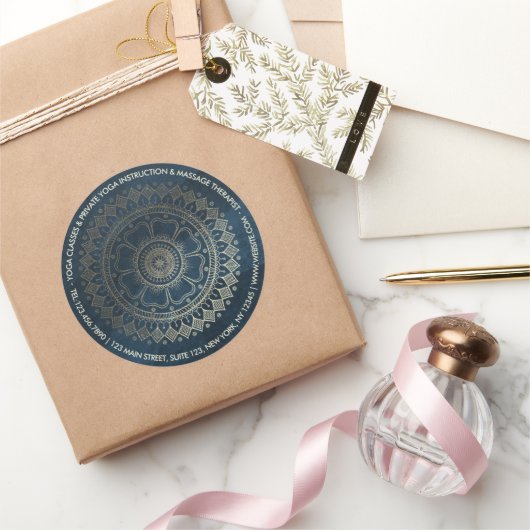 Yoga Meditation Instructor Gold Mandala Navy Blue Ronde Sticker (Geschenken)